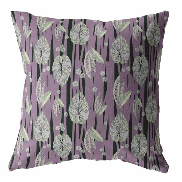 Homeroots 16 in. Lavender & Black Fall Leaves Indoor & Outdoor Throw Pillow Pink & White 412671